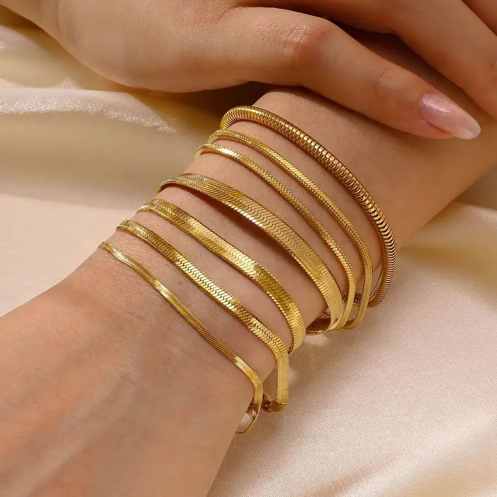 IP Gold Plated Stainless Steel Herringbone Chain Bracelet 6mm